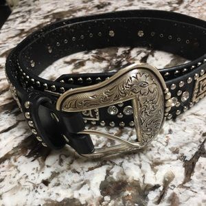 Leather Belt with rhinestones and beads
